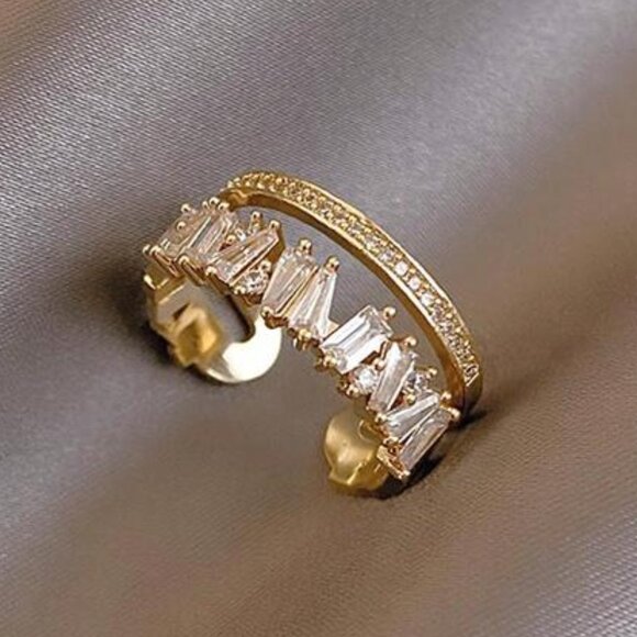 Dainty Double Layered Gold Adjustable Ring - Picture 1 of 5